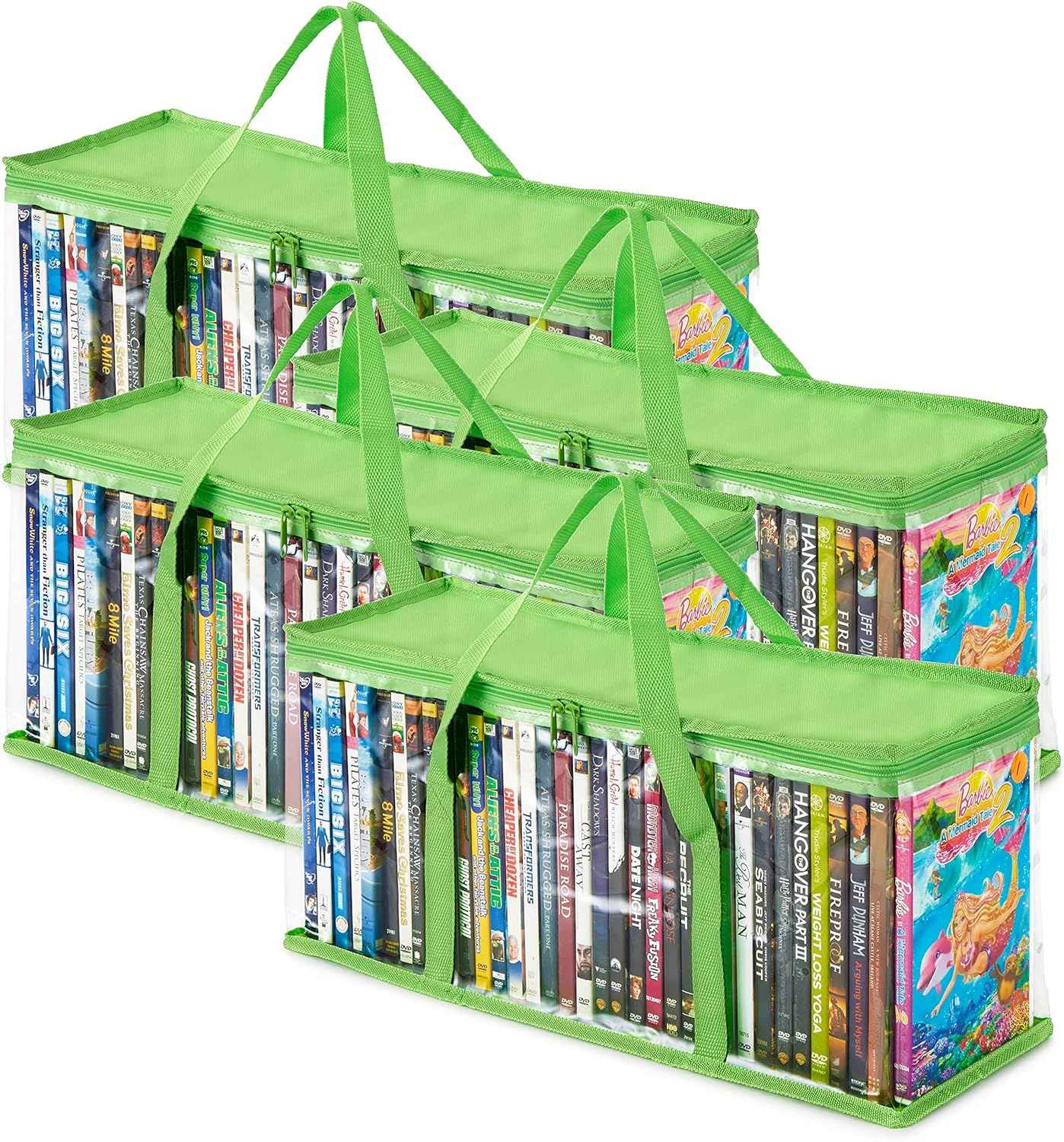 DVD Storage Bags Plastic Media Organizer Holders 4 Pack Green