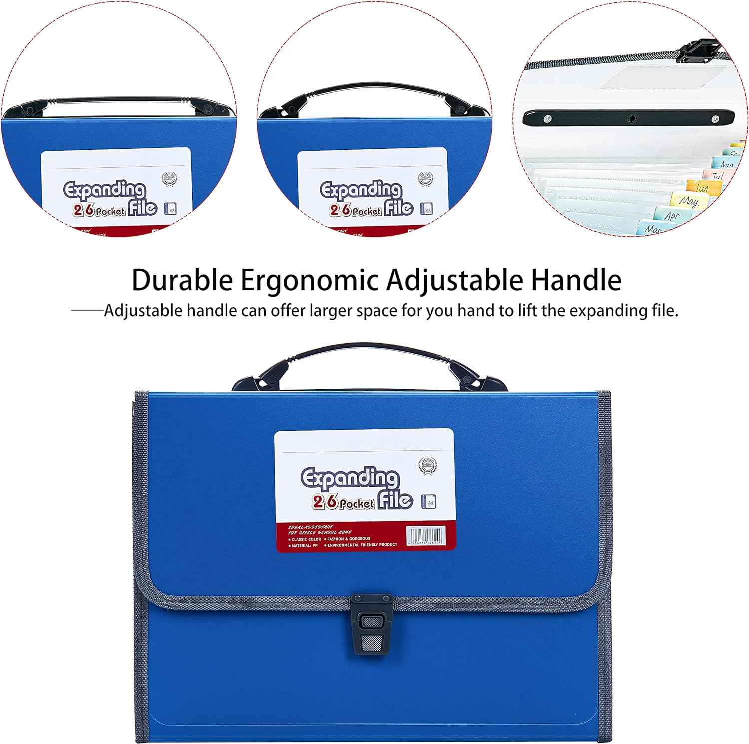 26 Pockets Expanding File Folder with Handle - Letter A4 Paper