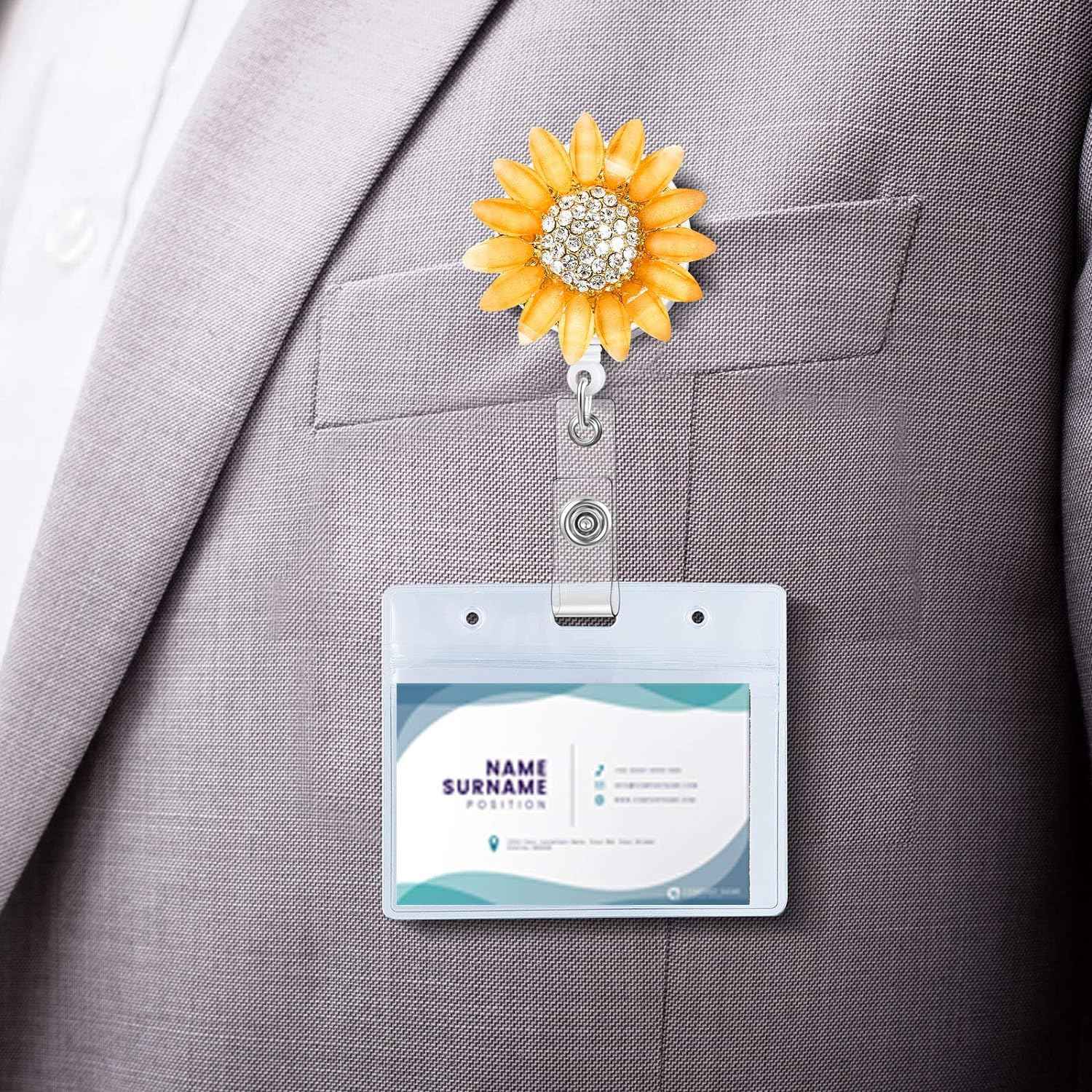Retractable Sunflower Badge Reel Holder with Alligator Clip 2 Pack
