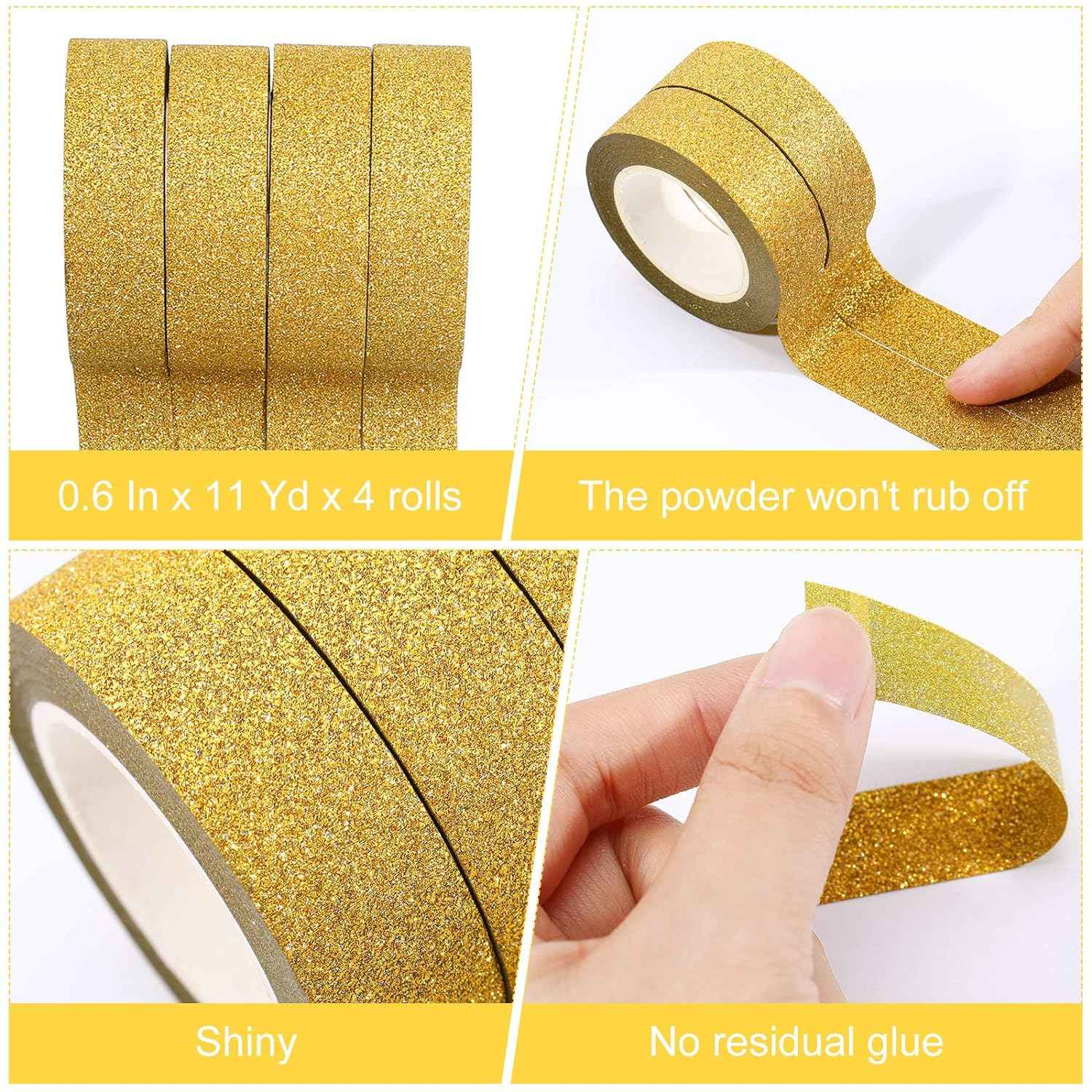 4 Rolls 0.6Inch x 11 Yards Glitter Washi Tape Crafting Masking Tape
