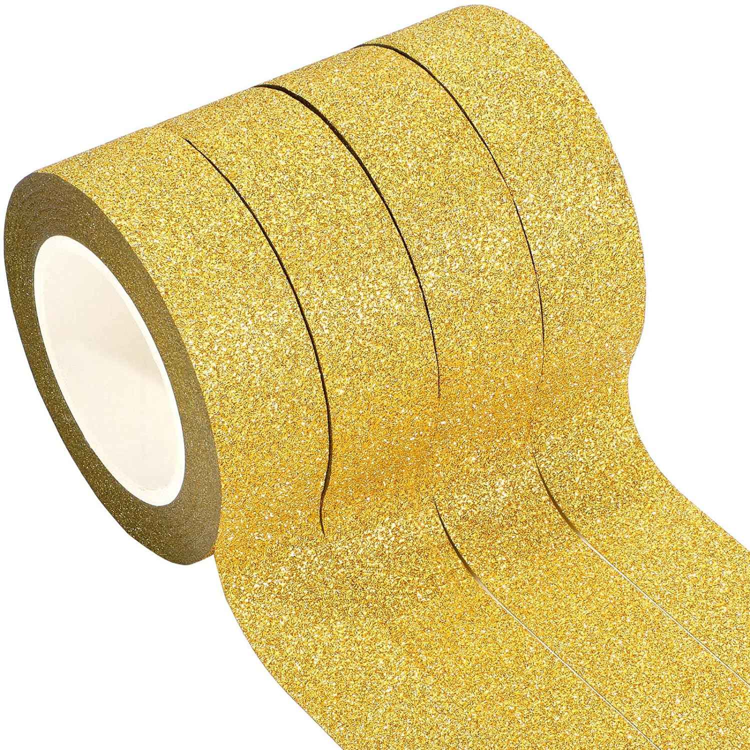 4 Rolls 0.6Inch x 11 Yards Glitter Washi Tape Crafting Masking Tape Golden