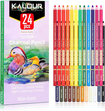 KALOUR 24 Premium Colored Charcoal Pencils Drawing Set