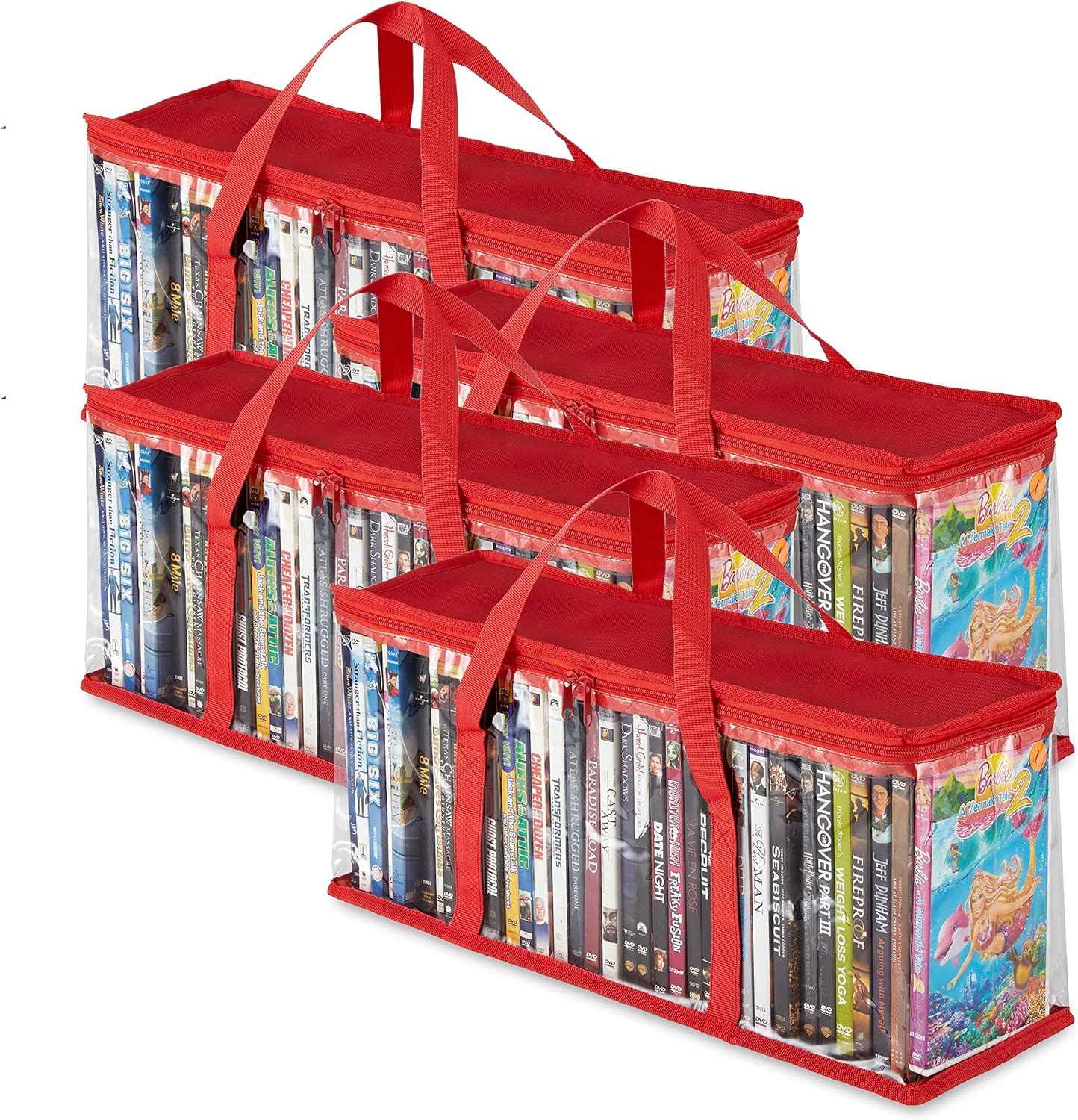 DVD Storage Bags Plastic Media Organizer Holders 4 Pack Red
