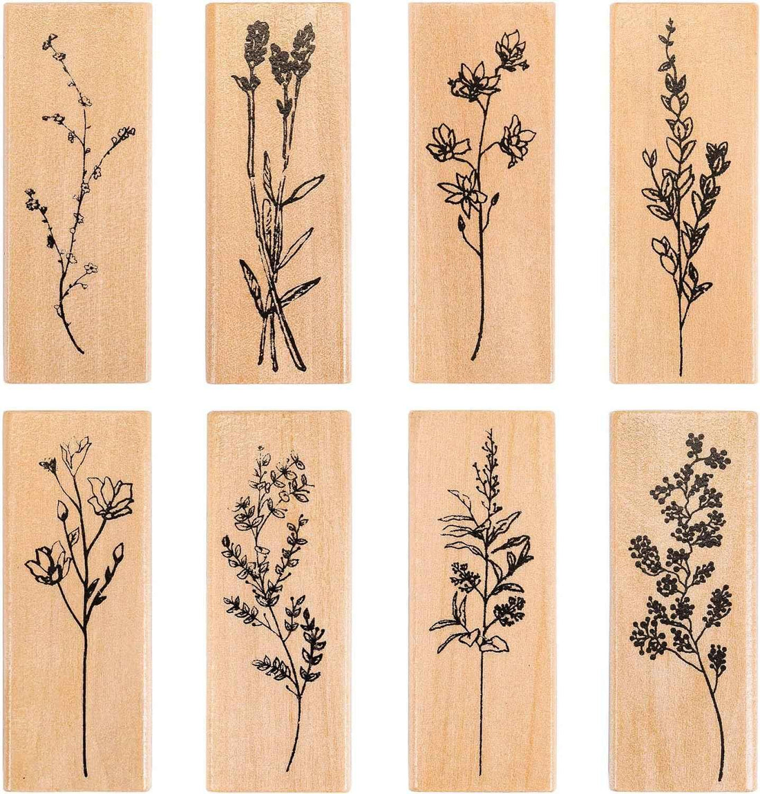 8pcs Vintage Plant Flower Decorative Rubber Wood Stamps for Crafting