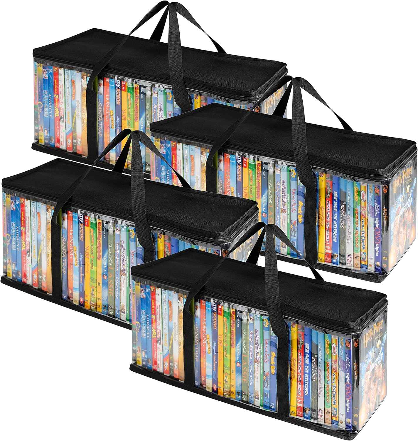 DVD Storage Bags Plastic Media Organizer Holders 4 Pack Black