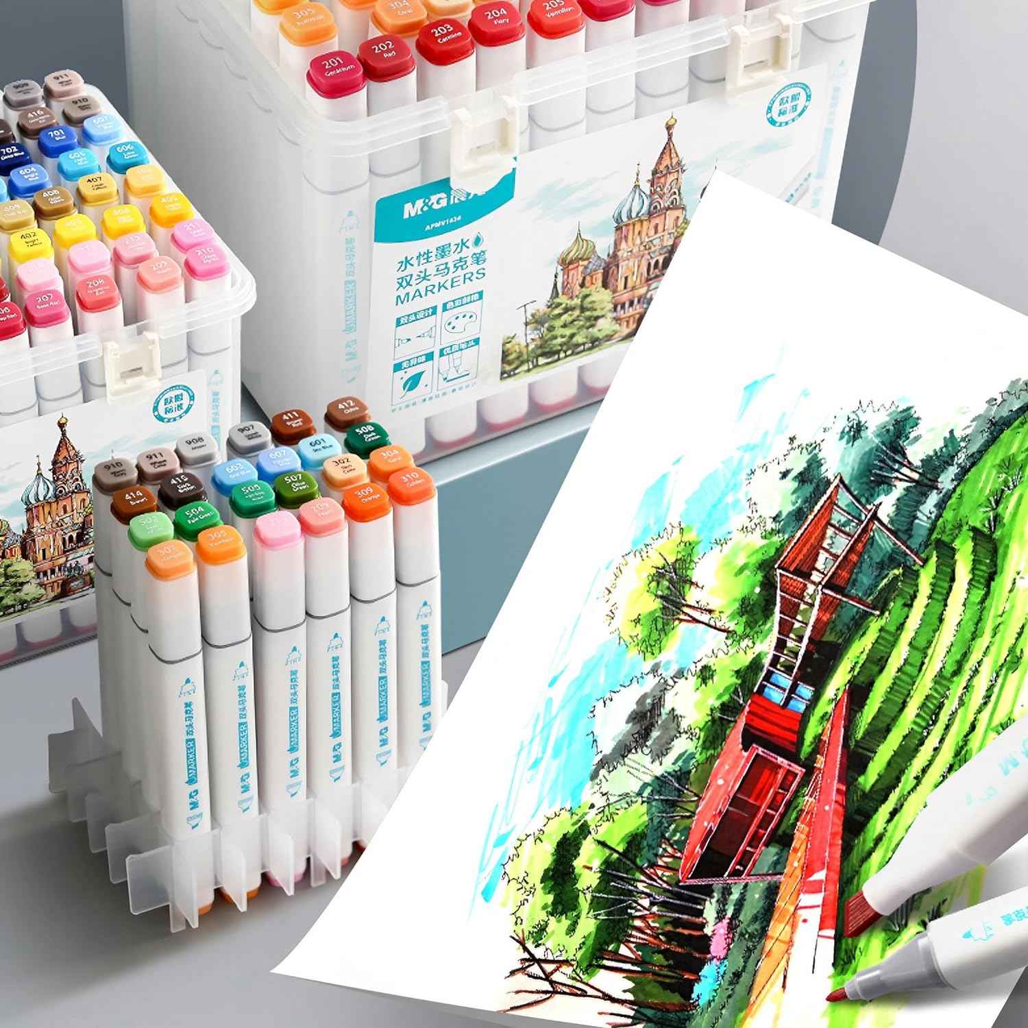 M&G 24 Color Drawing Art Markers Water-Based with Plastic Box