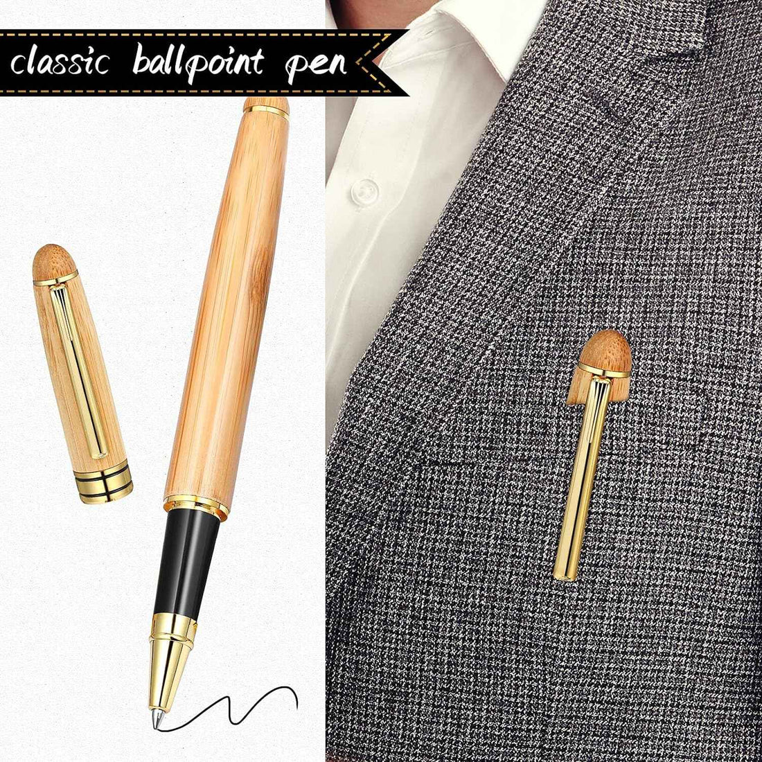 2 Pieces Bamboo Wooden Ballpoint Pen Handcrafted Rosewood Pens
