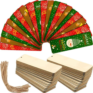 36 Unfinished Wood Blank Bookmarks Hanging Tags with Holes and Ropes 6 x 2 Inch