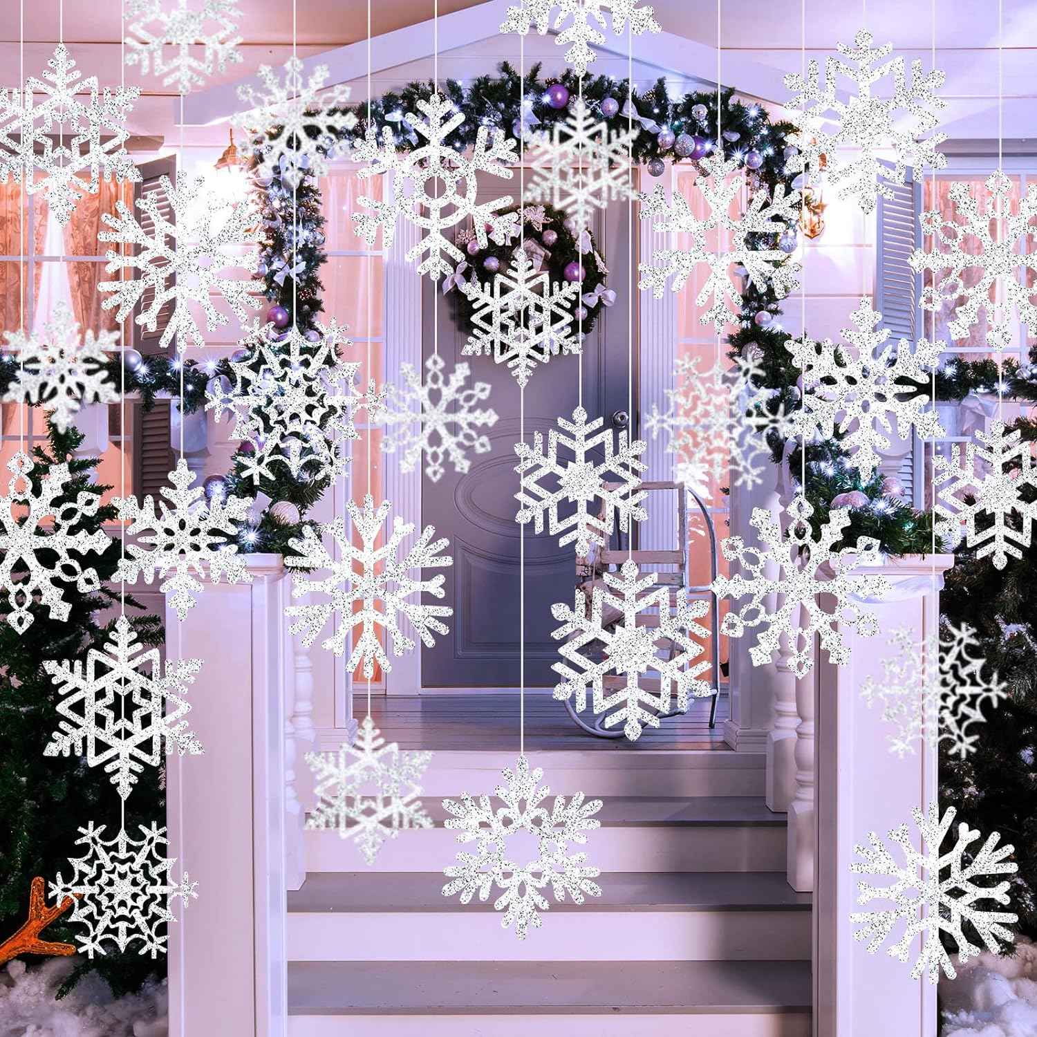 45pcs Winter Christmas Snowflake Paper Cutouts with Glue Point Dots