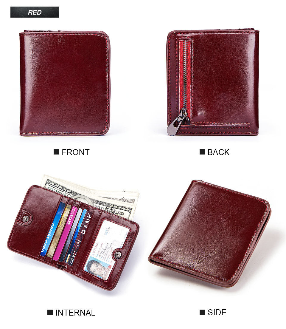 Men's Leather Short Wallet Top Grain Cowhide Minimalist Card Holder