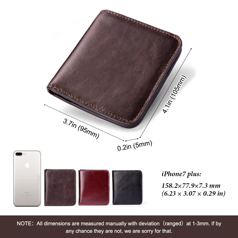 Men's Leather Short Wallet Top Grain Cowhide Minimalist Card Holder