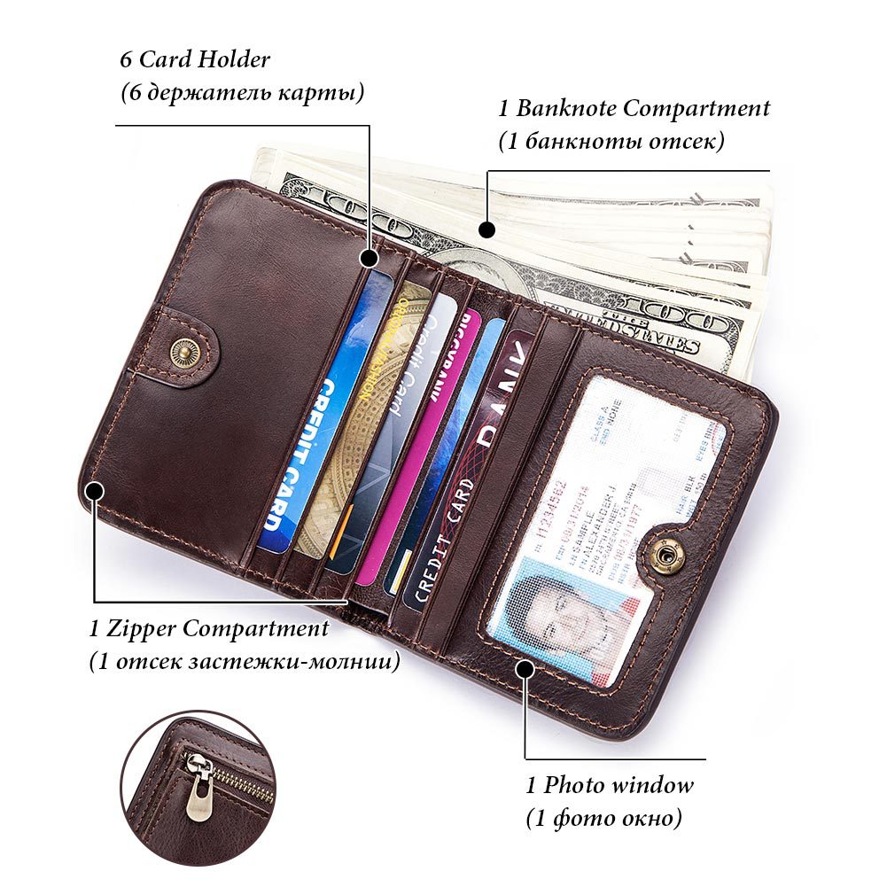 Men's Leather Short Wallet Top Grain Cowhide Minimalist Card Holder