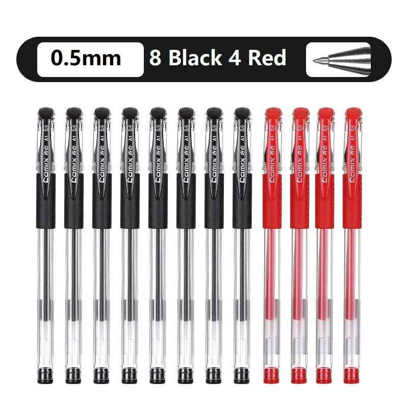 Comix A1 Gel Pens Black Red Ink,Fine Point (0.5mm),12 Count 8 Black + 4 Red