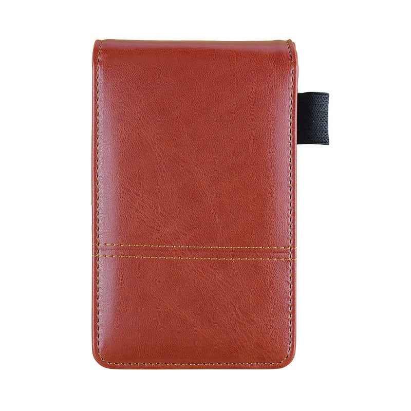 A7 Pocket PU Leather Mini Notepad with Calculator Ballpoint Pen Holder Brown