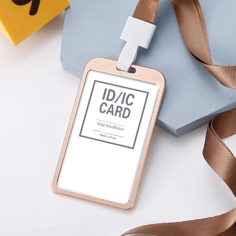 Aluminum Alloy ID Card Holder with Lanyard | Portrait Badge Holder for Work & School (5-Pack) 5 Rose Gold