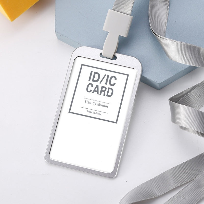 Aluminum Alloy ID Card Holder with Lanyard | Portrait Badge Holder for Work & School (5-Pack) 5 Silver