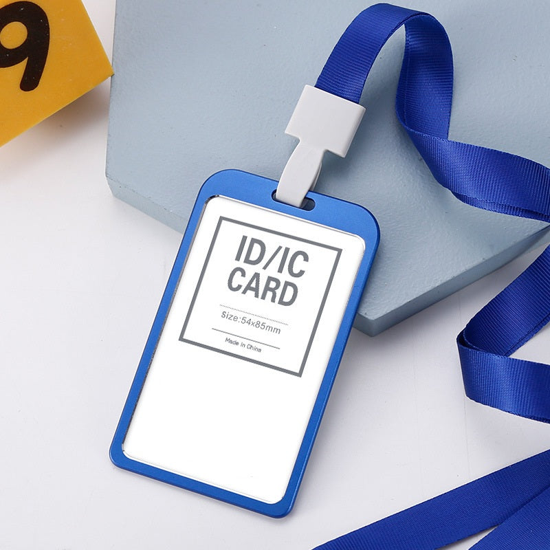 Aluminum Alloy ID Card Holder with Lanyard | Portrait Badge Holder for Work & School (5-Pack) 5 Blue