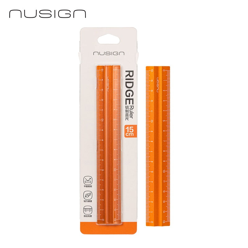 DELI NUSIGN 15cm Anti-Slip Aluminum Ridge Ruler 2 Pack Black