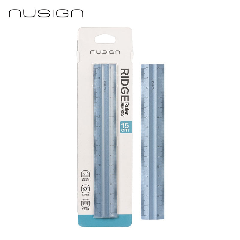 DELI NUSIGN 15cm Anti-Slip Aluminum Ridge Ruler 2 Pack Blue