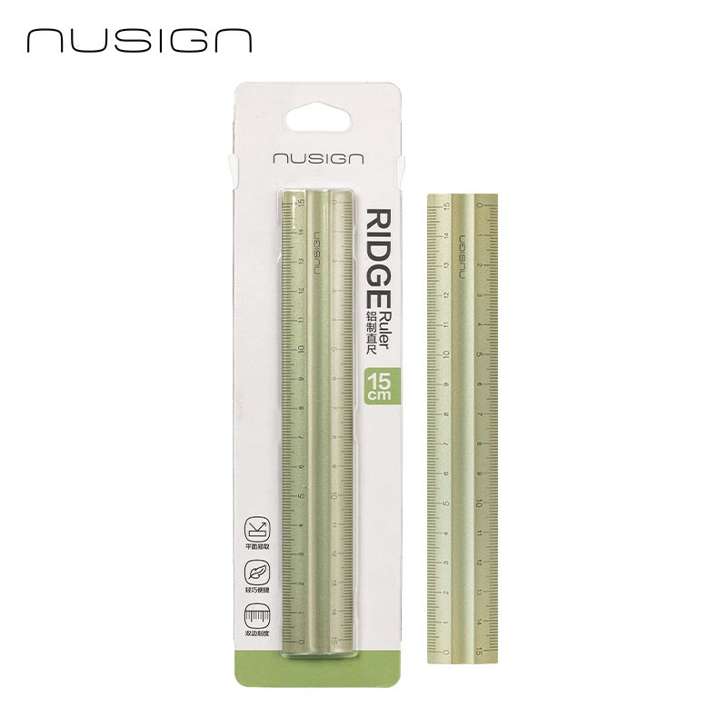 DELI NUSIGN 15cm Anti-Slip Aluminum Ridge Ruler 2 Pack Green