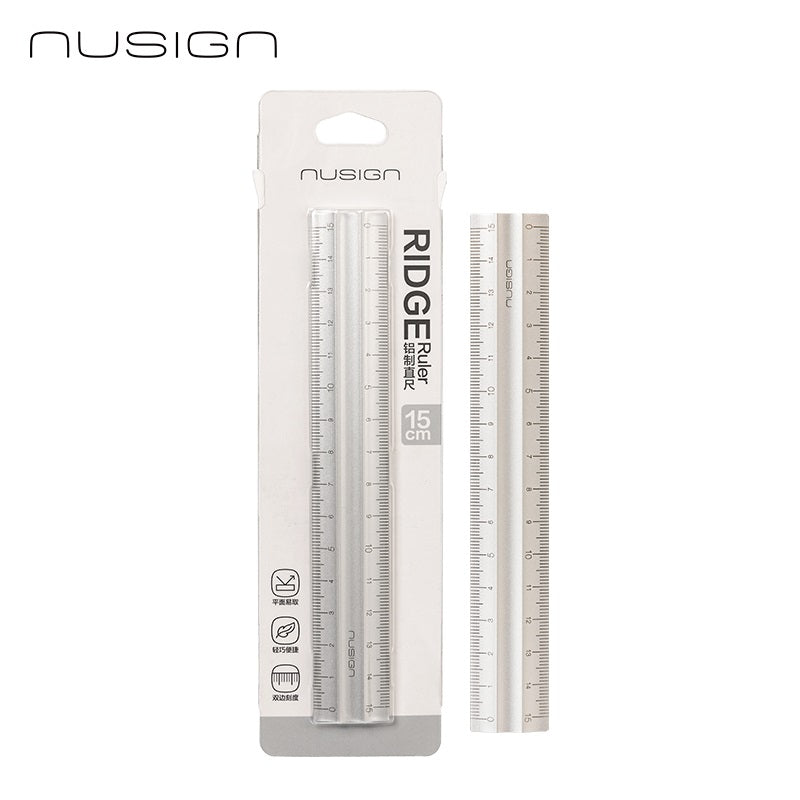 DELI NUSIGN 15cm Anti-Slip Aluminum Ridge Ruler 2 Pack Silver