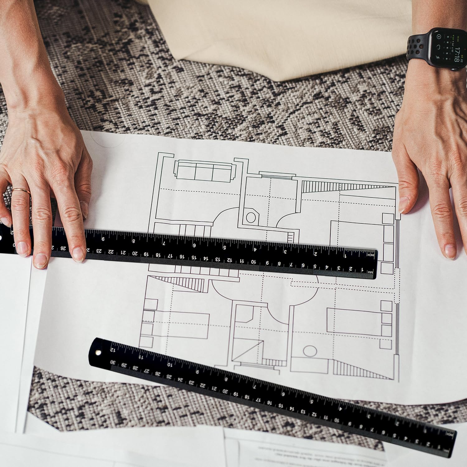 Aluminum Metal Ruler 12 inch with Metric and Imperial Measurement 2 Pack