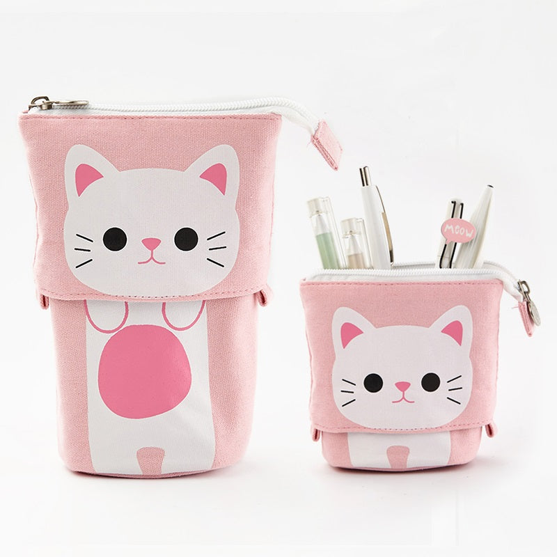 Angoo Cute Cat Stand-Up Pencil Case Portable Stationery Storage Pink