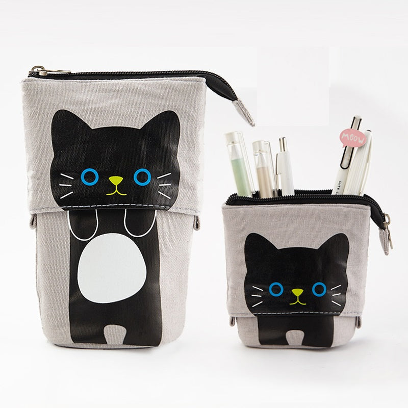 Angoo Cute Cat Stand-Up Pencil Case Portable Stationery Storage Black