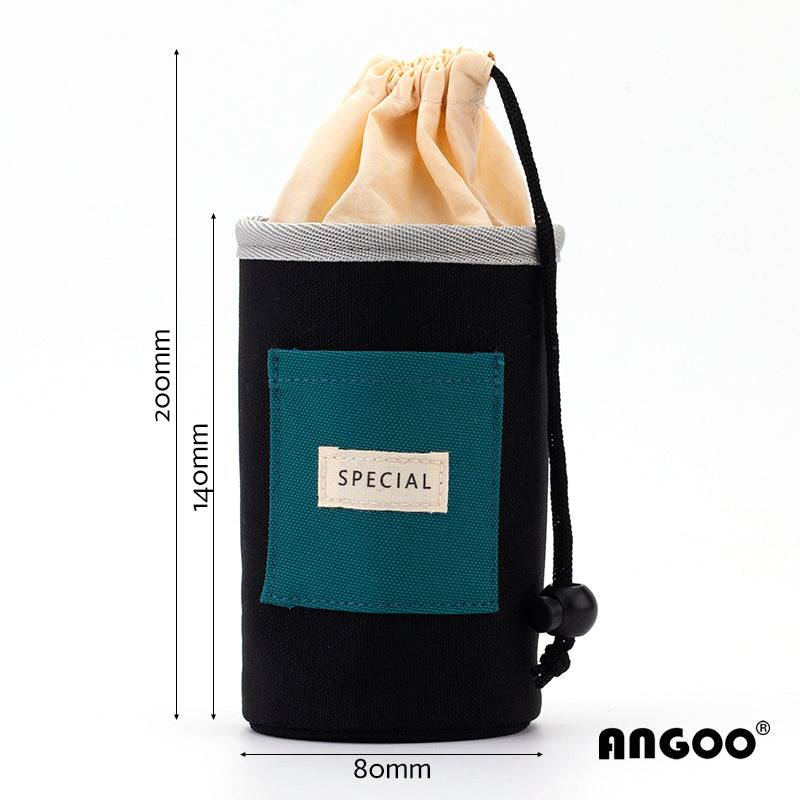 Angoo Drawstring Stand-Up Pencil Case 20-Marker Organizer Desk Pen Holder Black