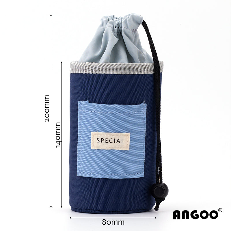 Angoo Drawstring Stand-Up Pencil Case 20-Marker Organizer Desk Pen Holder Navy