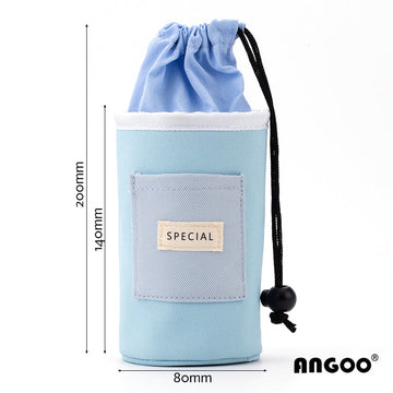 Angoo Drawstring Stand-Up Pencil Case 20-Marker Organizer Desk Pen Holder Light Blue