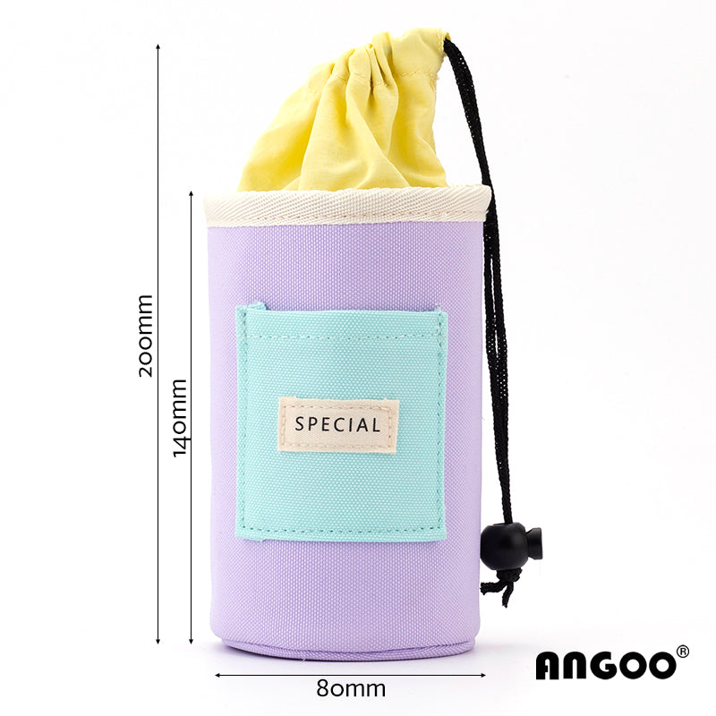Angoo Drawstring Stand-Up Pencil Case 20-Marker Organizer Desk Pen Holder Purple