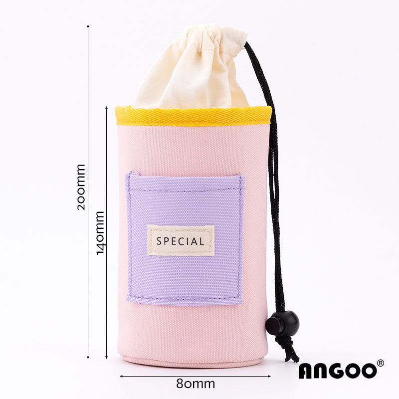 Angoo Drawstring Stand-Up Pencil Case 20-Marker Organizer Desk Pen Holder Pink