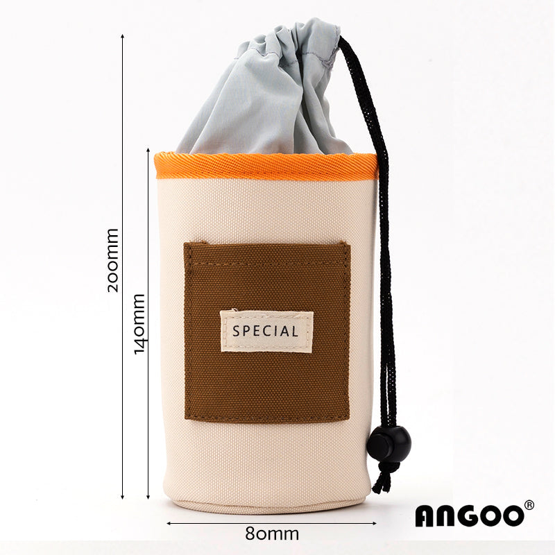 Angoo Drawstring Stand-Up Pencil Case 20-Marker Organizer Desk Pen Holder Beige