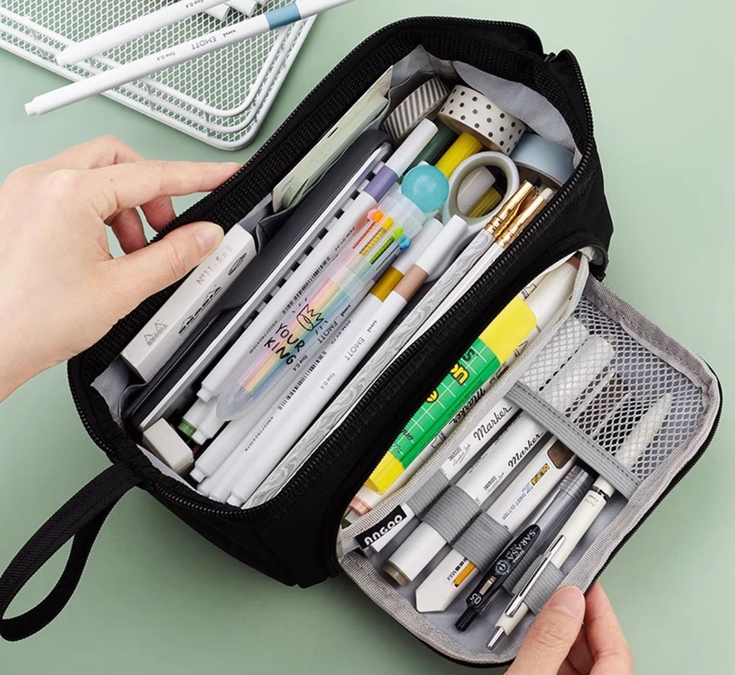 Angoo Pencil Case Extra Large 100-Pen Capacity Canvas Organizer Black
