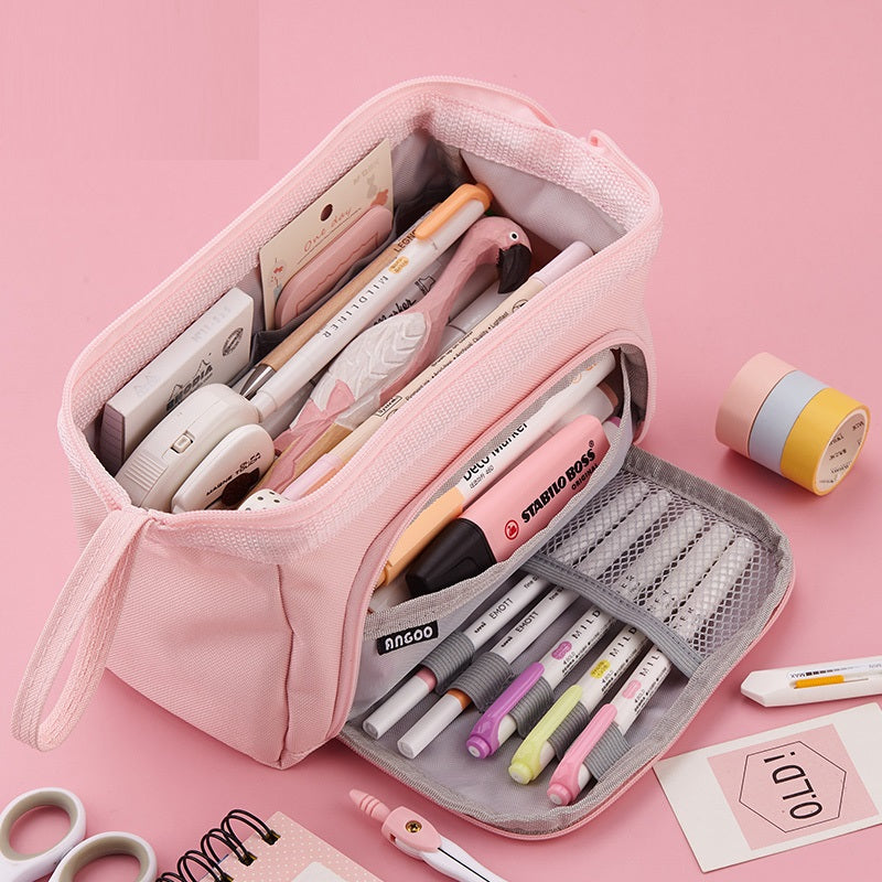 Angoo Pencil Case Extra Large 100-Pen Capacity Canvas Organizer Pink