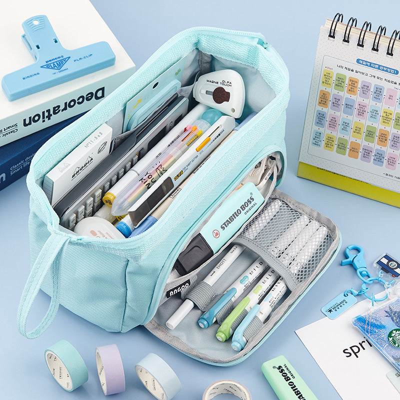 Angoo Pencil Case Extra Large 100-Pen Capacity Canvas Organizer Blue