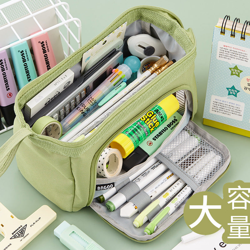 Angoo Pencil Case Extra Large 100-Pen Capacity Canvas Organizer Green