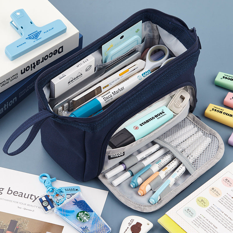 Angoo Pencil Case Extra Large 100-Pen Capacity Canvas Organizer Navy