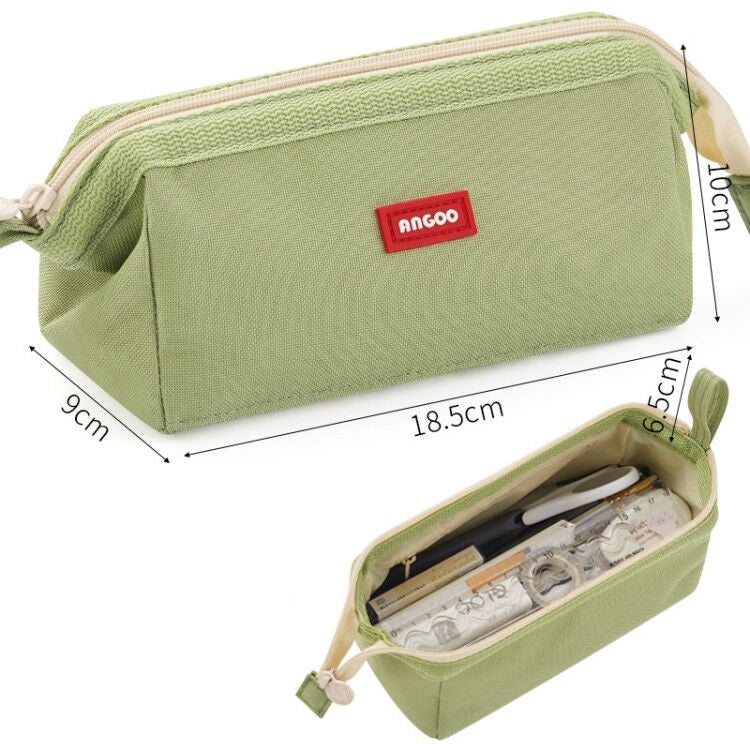 Angoo Canvas Pencil Case Stationery Organizer – Holds 40+ Pens Green