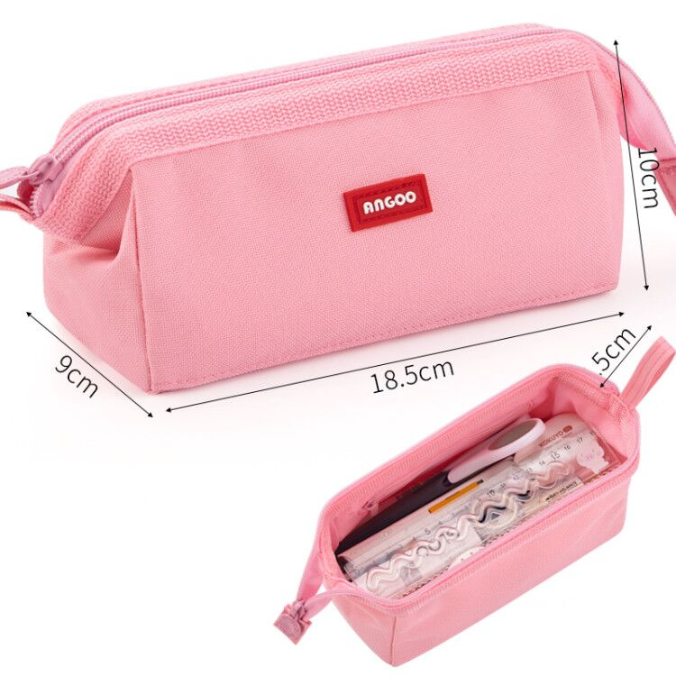 Angoo Canvas Pencil Case Stationery Organizer – Holds 40+ Pens Pink