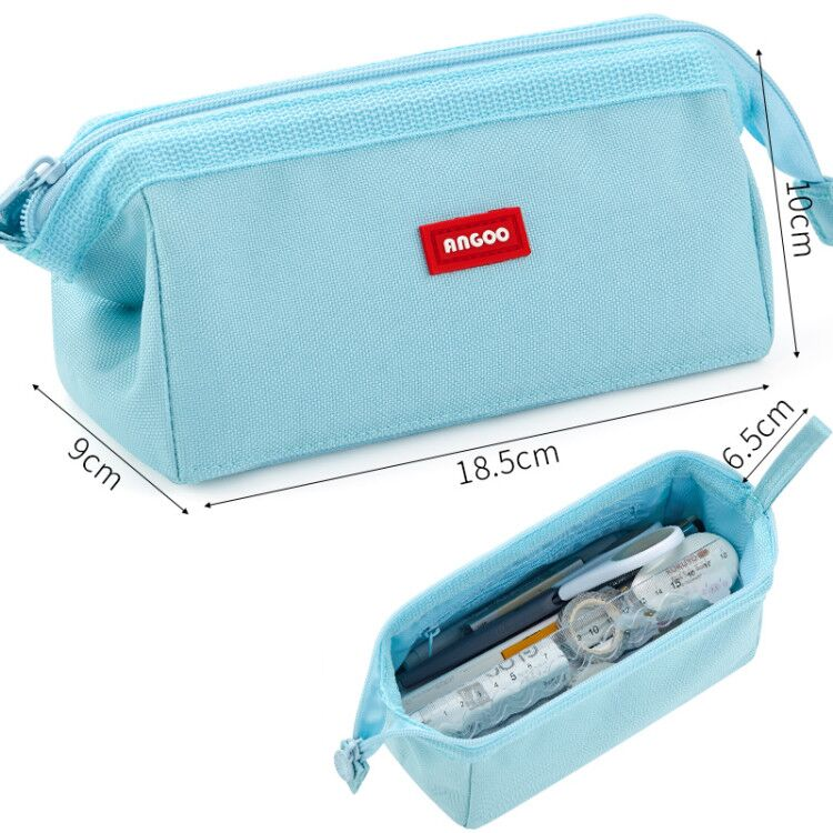 Angoo Canvas Pencil Case Stationery Organizer – Holds 40+ Pens Light Blue