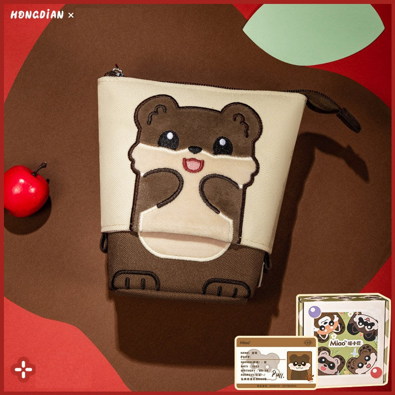 HONGDIAN Large Capacity Stand-Up Pencil Case Expandable Ferret