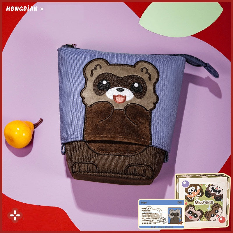 HONGDIAN Large Capacity Stand-Up Pencil Case Expandable Weasel