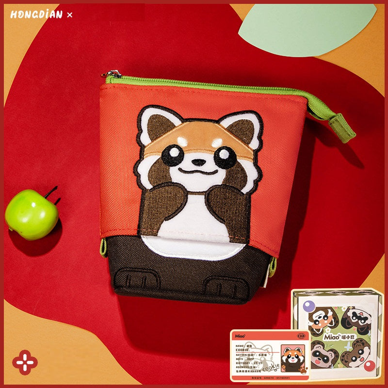 HONGDIAN Large Capacity Stand-Up Pencil Case Expandable Red Panda