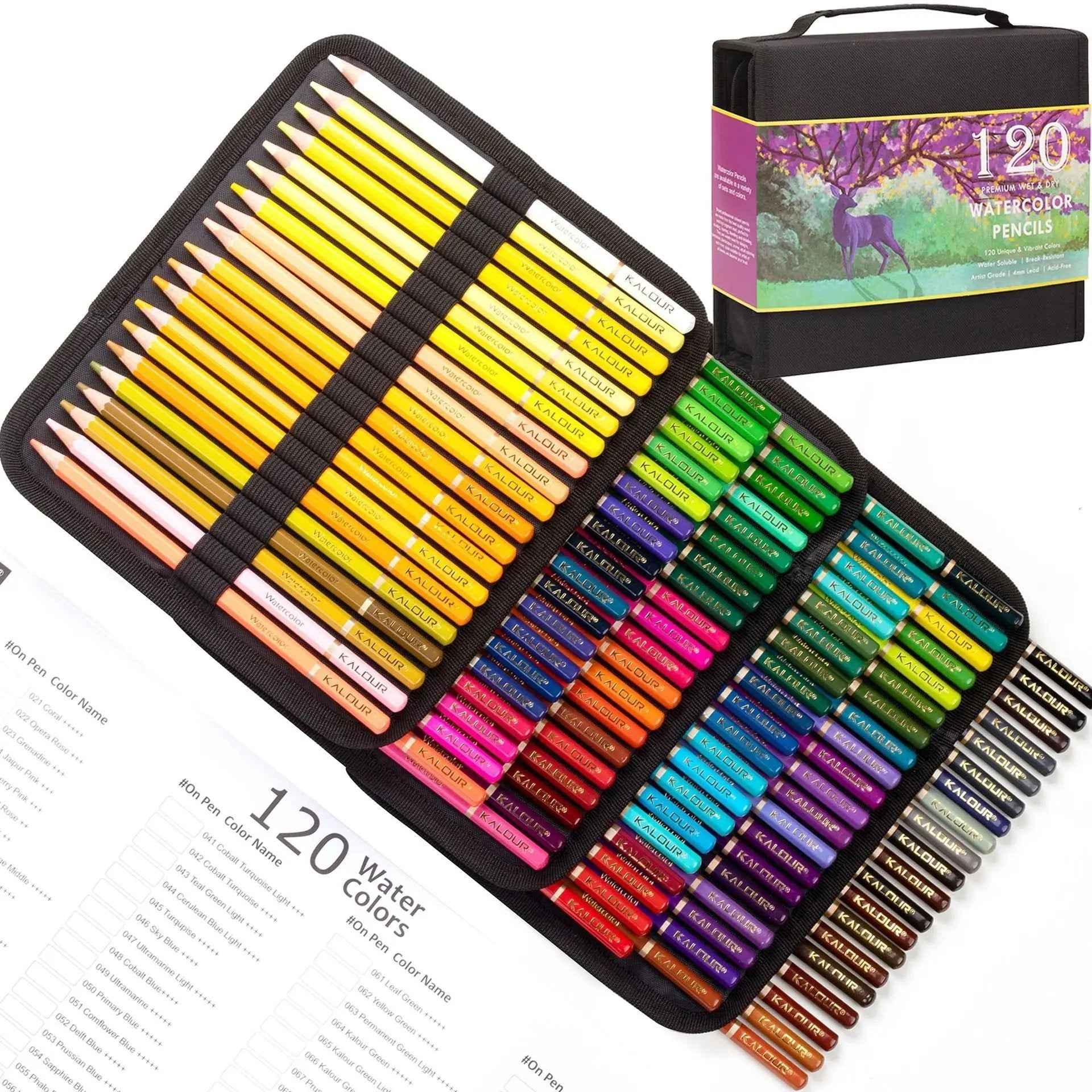KALOUR 120 Watercolor Pencils Set with Carrying Case