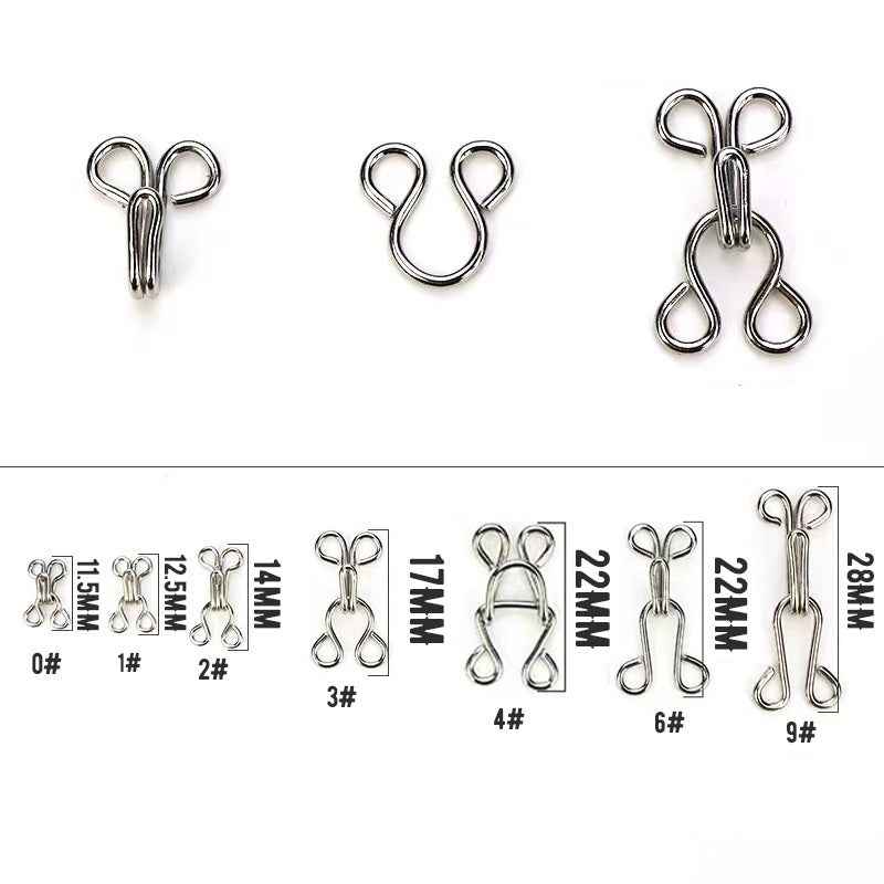 Metal hook-and-eye fasteners, assorted pairs, silver and dark finishes, 120-pack