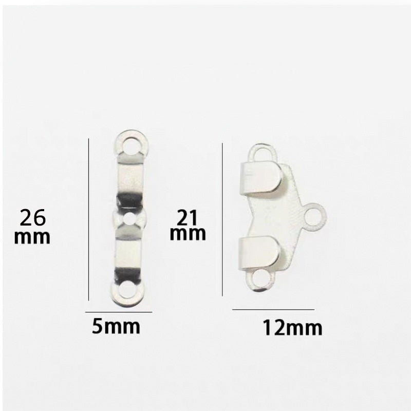 Trouser hook dimensions: 26 mm height bar (5 mm wide); 21 mm with 12 mm base