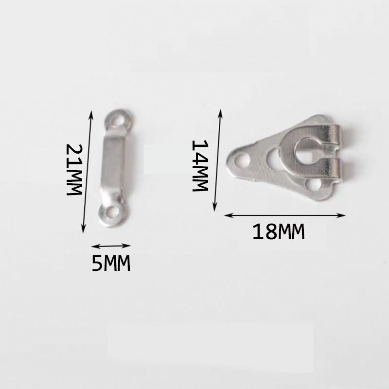 Trouser hook dimensions: 21 mm bar (5 mm); 14 mm clip (18 mm wide)