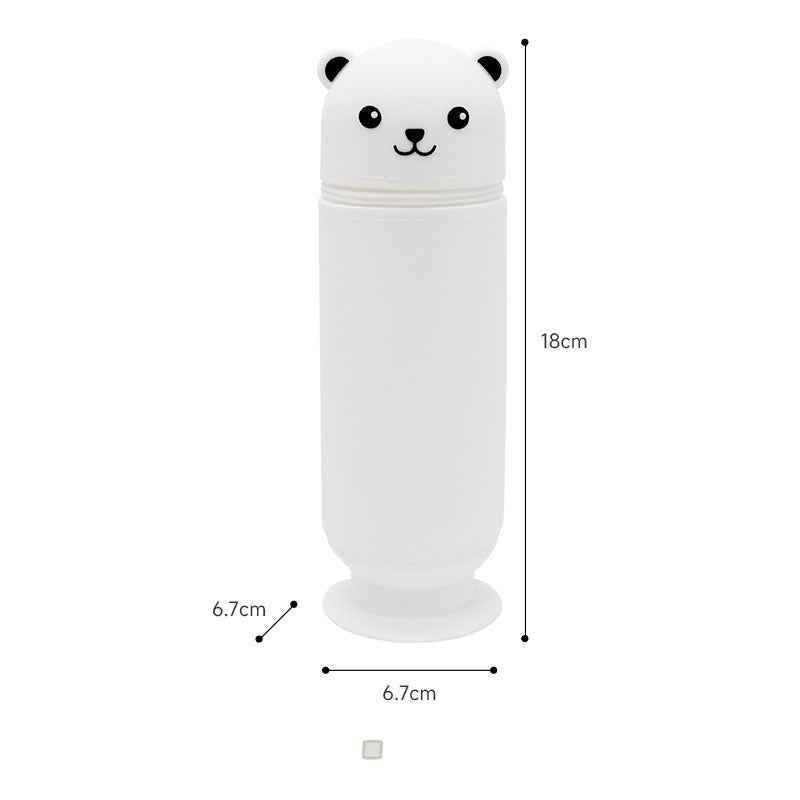 Cartoon Bear Silicone Pencil Case Pen Holder with Suction Cup Stand-Up Pink